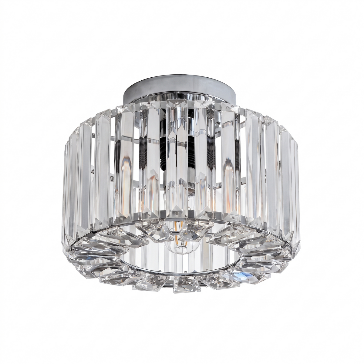 Ascot small crystal flush ceiling light in chrome on a white background