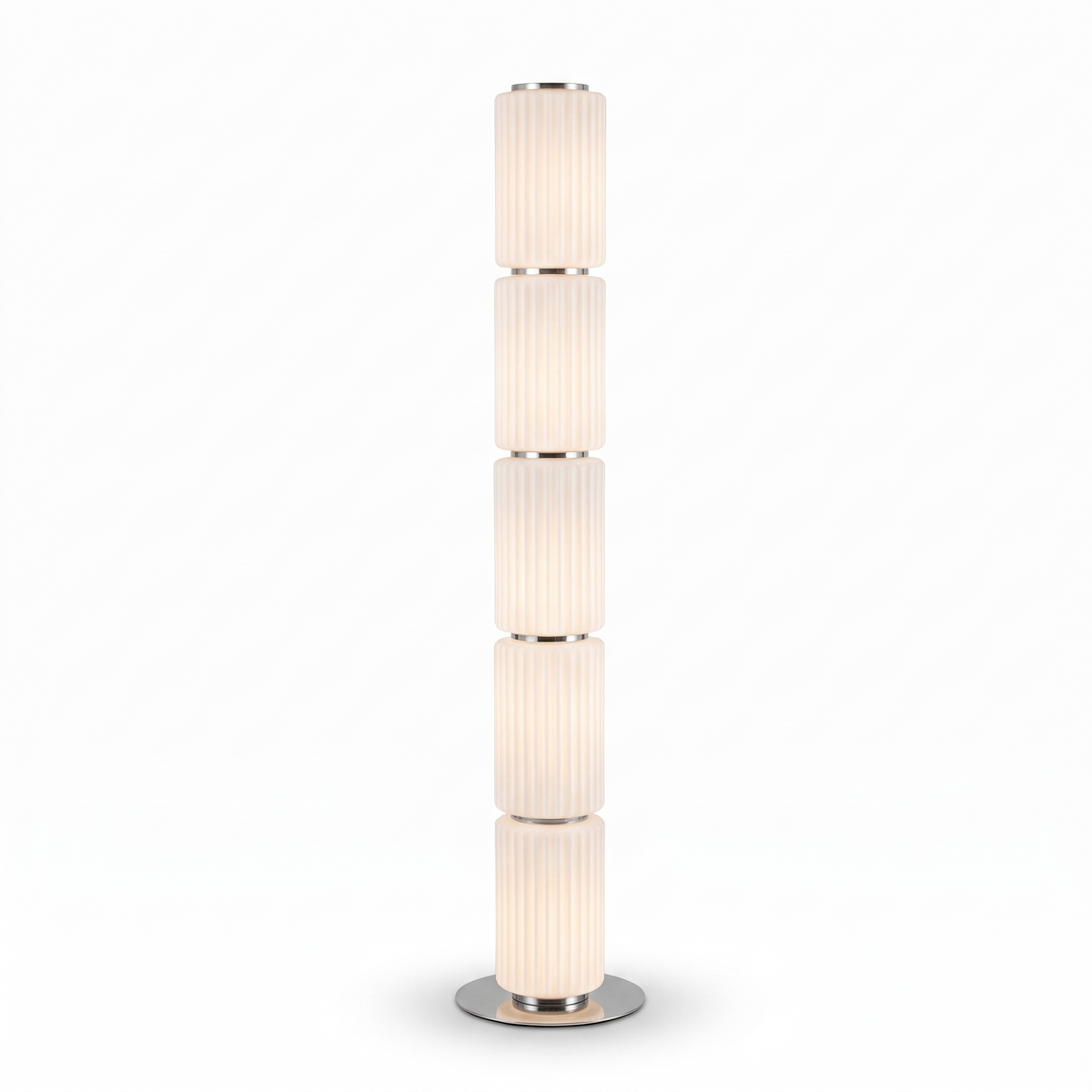 Barbican ribbed glass floor lamp, column model in milk white