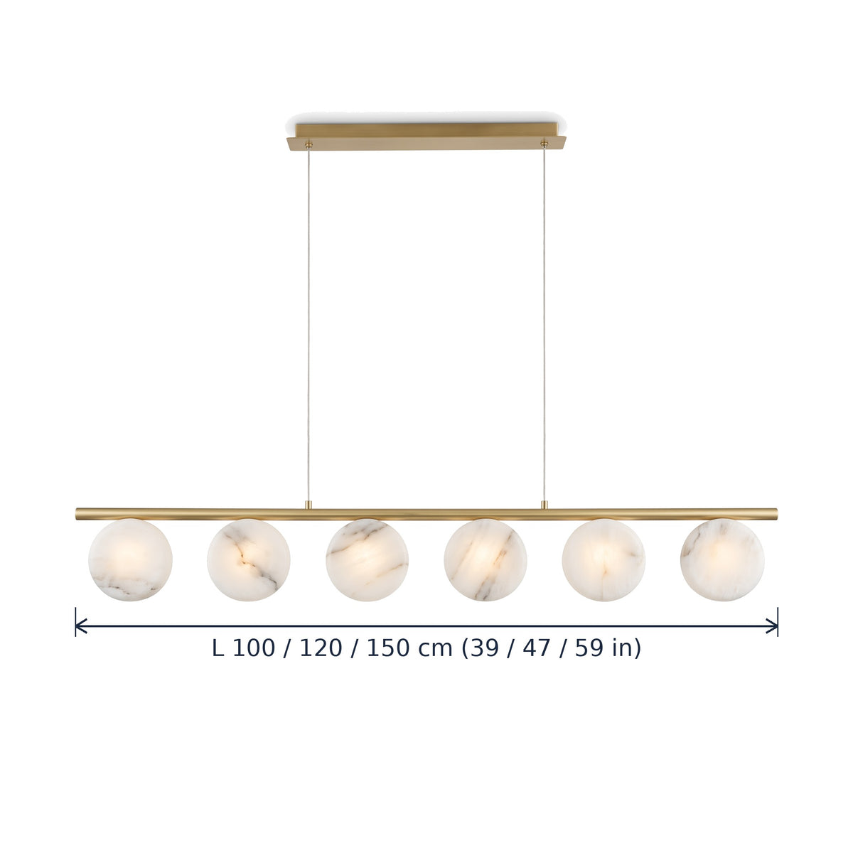 Battersea alabaster linear pendant dimensions in cm and inches