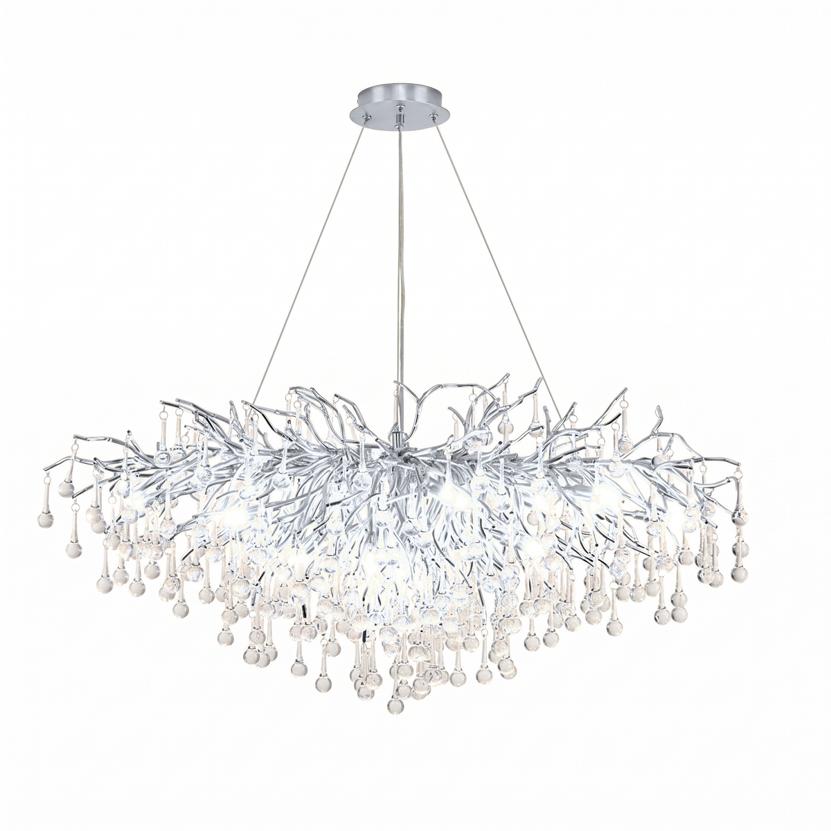 Bloomsbury crystal branch chandelier with crystal drops in chrome on a white background