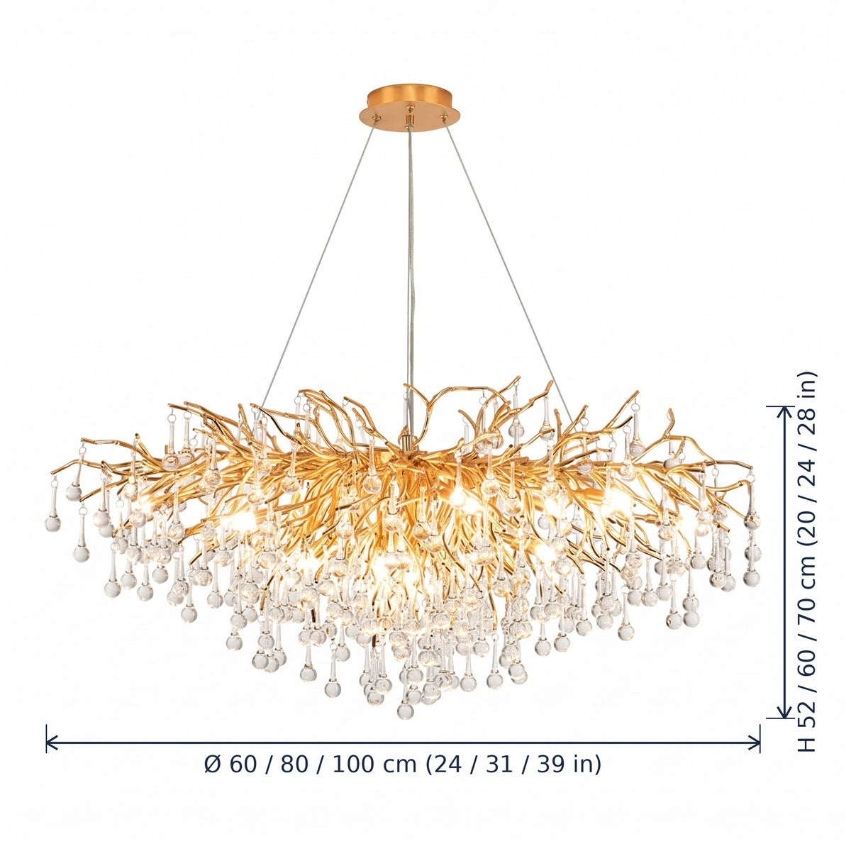 Bloomsbury crystal branch chandelier dimensions in cm and inches