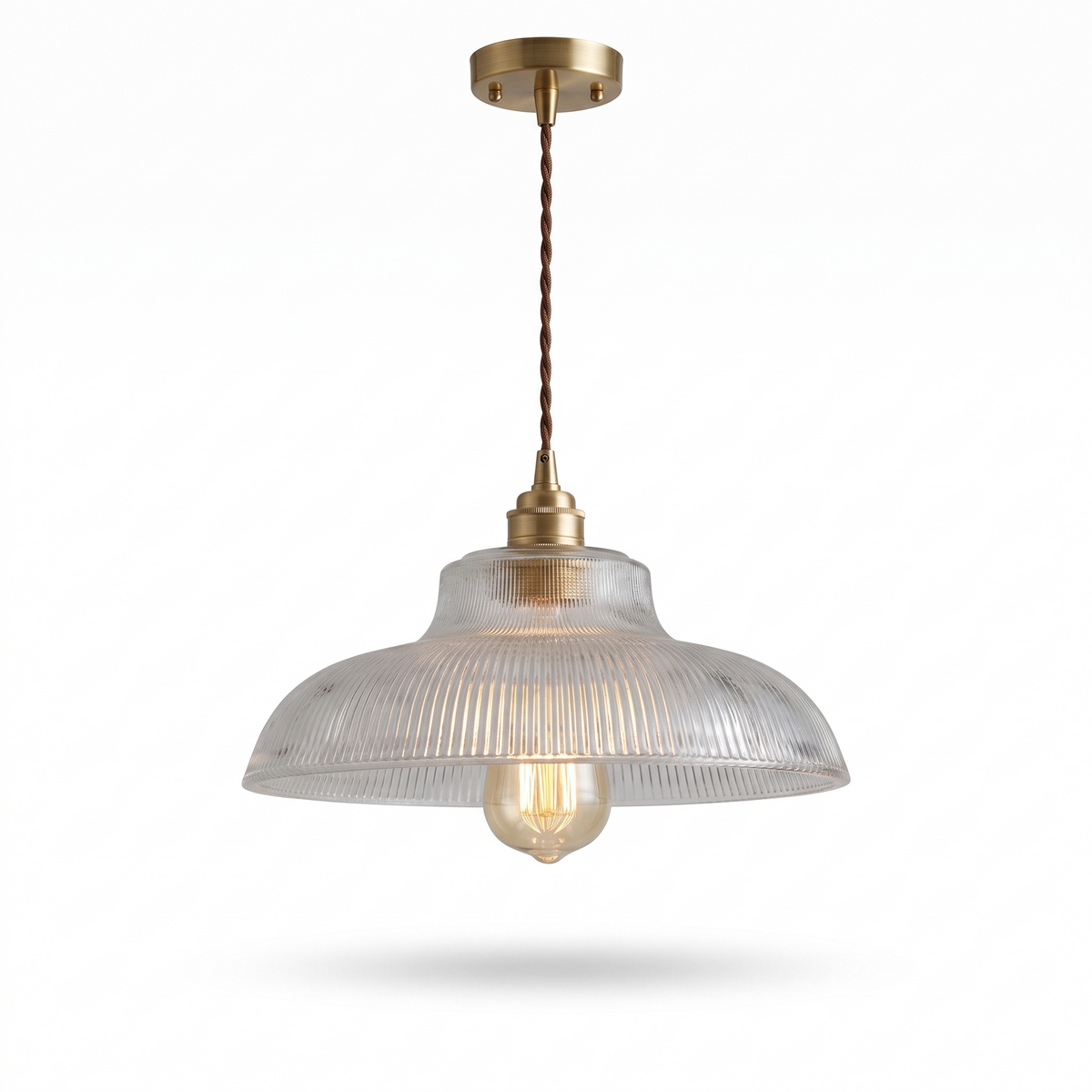 Brixton ribbed glass dome pendant light, clear glass