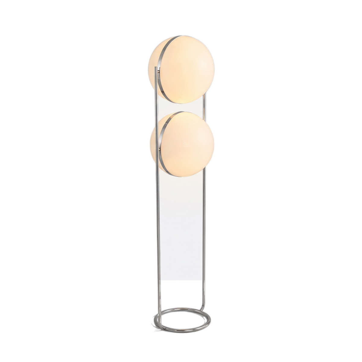 Camden globe floor lamp, Duo, two opal globes atop a tall chrome frame, 120 cm, white background