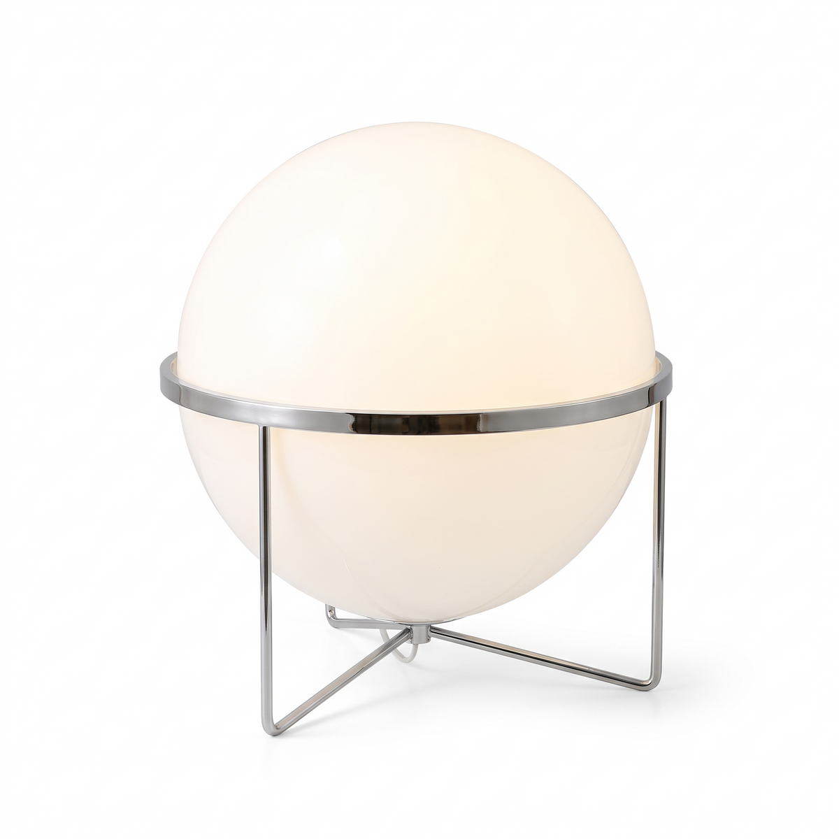 Camden globe floor lamp, opal globe model, 41 cm, on a chrome tripod stand, white background