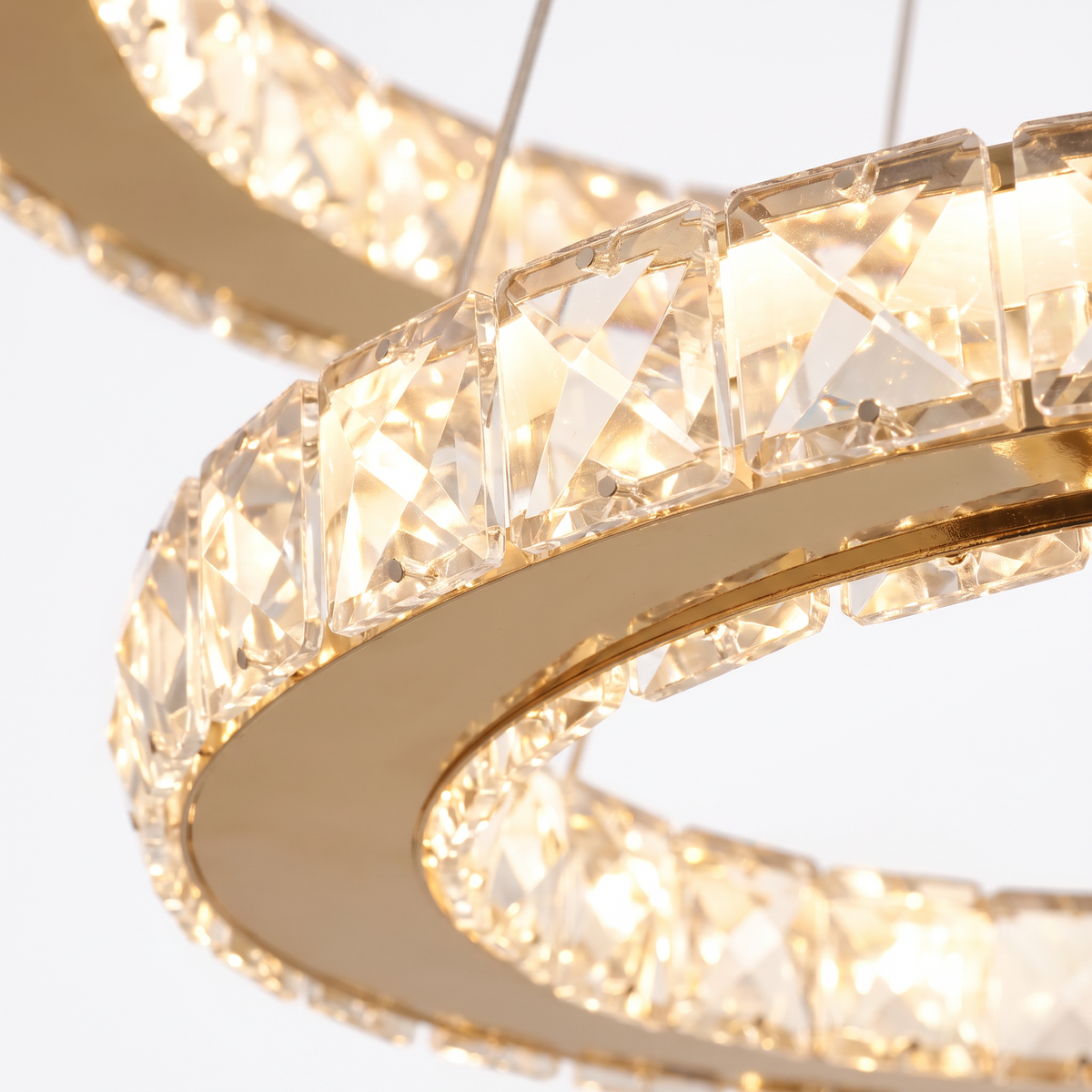 Clarence crystal ring pendant light, close-up of the crystal stones of a ring
