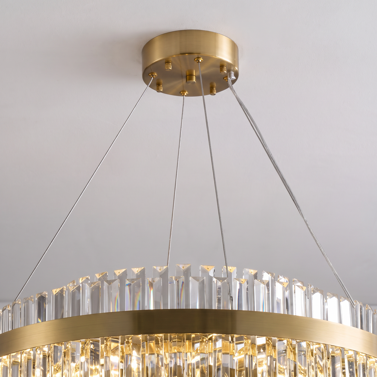 Mayfair tiered chandelier, close-up of the ceiling canopy and suspension cables