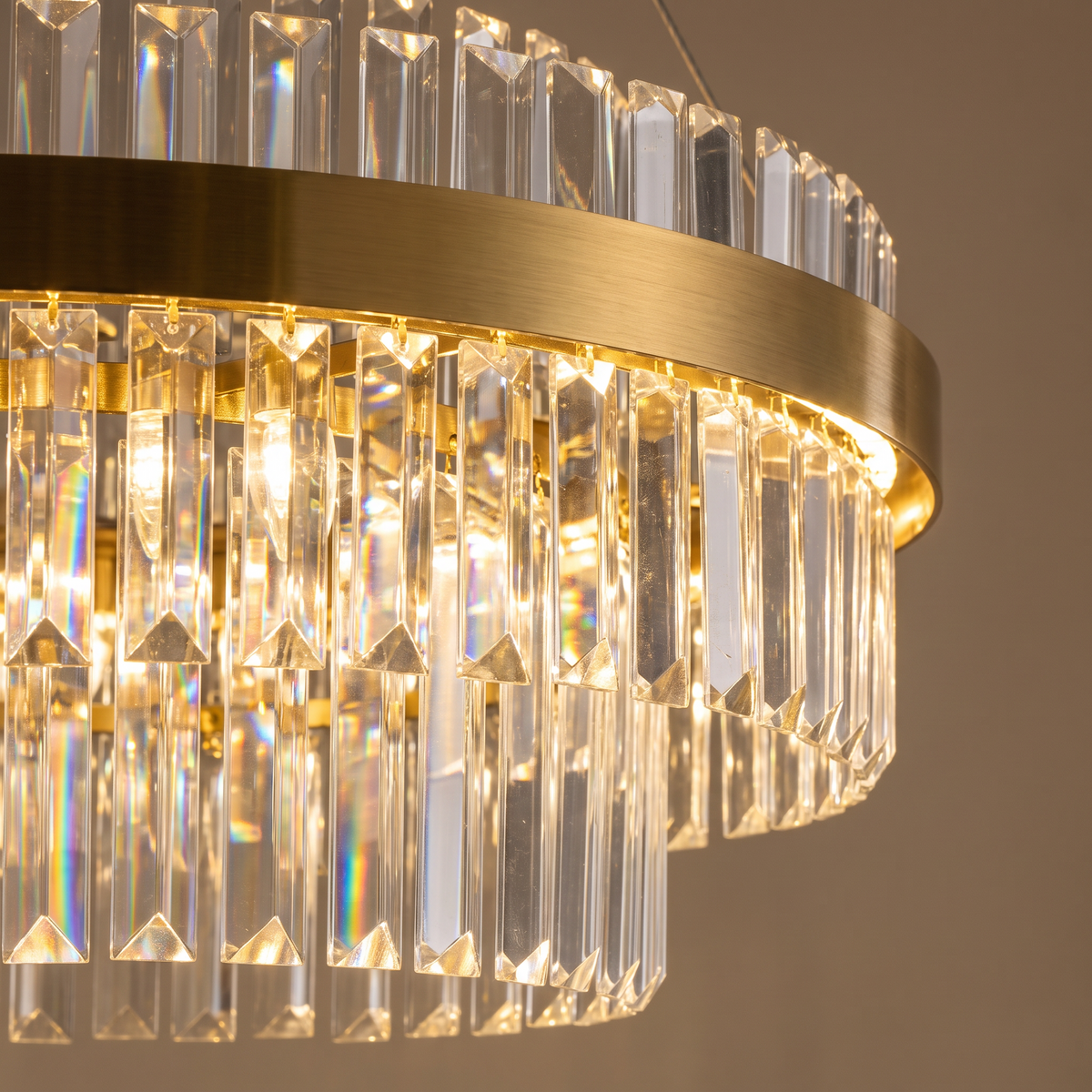 Mayfair tiered chandelier, close-up of the crystal prisms