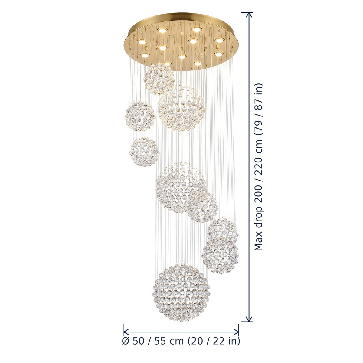 Henley raindrop chandelier dimensions in cm and inches