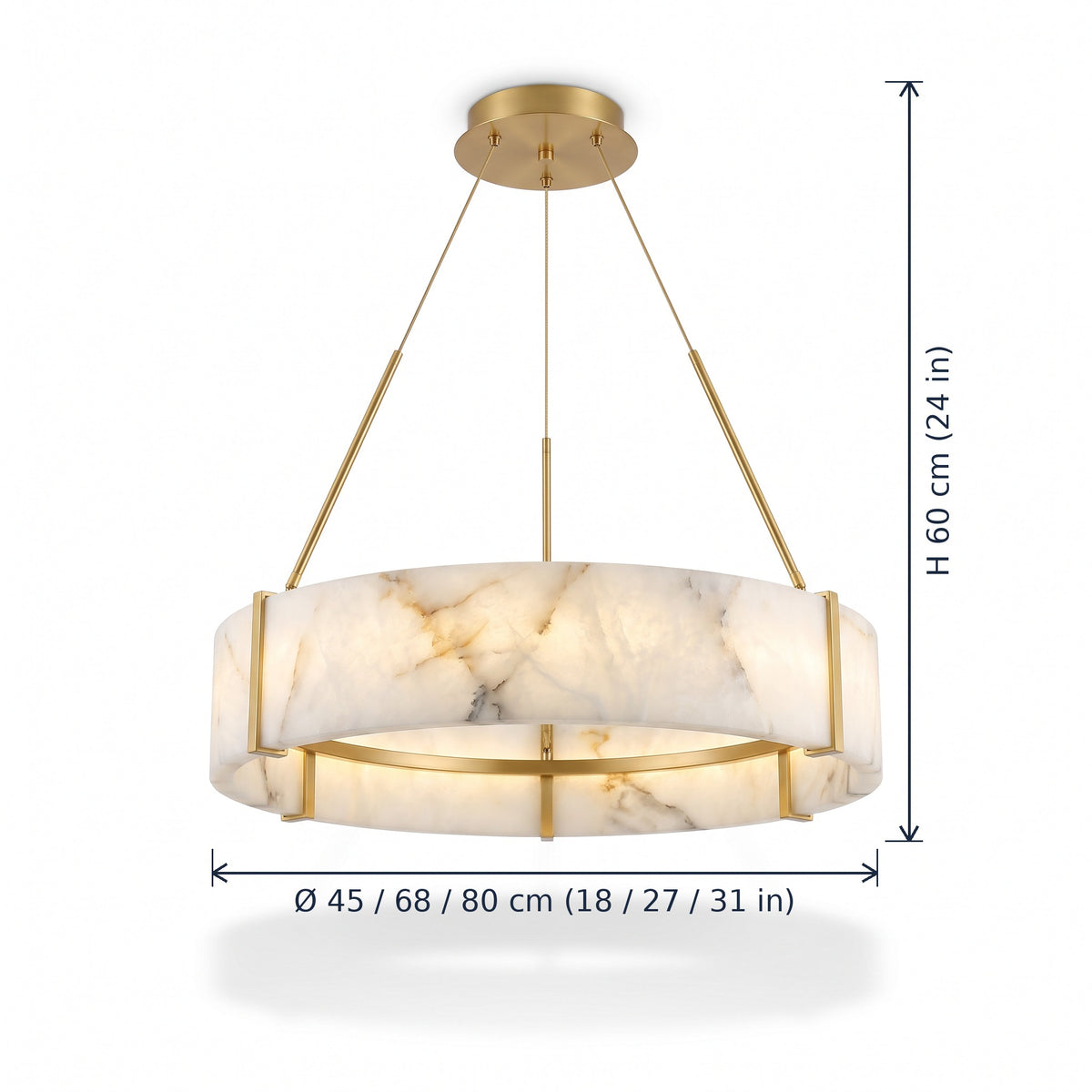 Highgate Alabaster Ring Chandelier dimensions in cm and inches