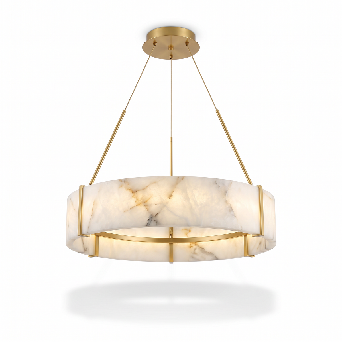 Highgate alabaster ring chandelier with gold frame on a white background
