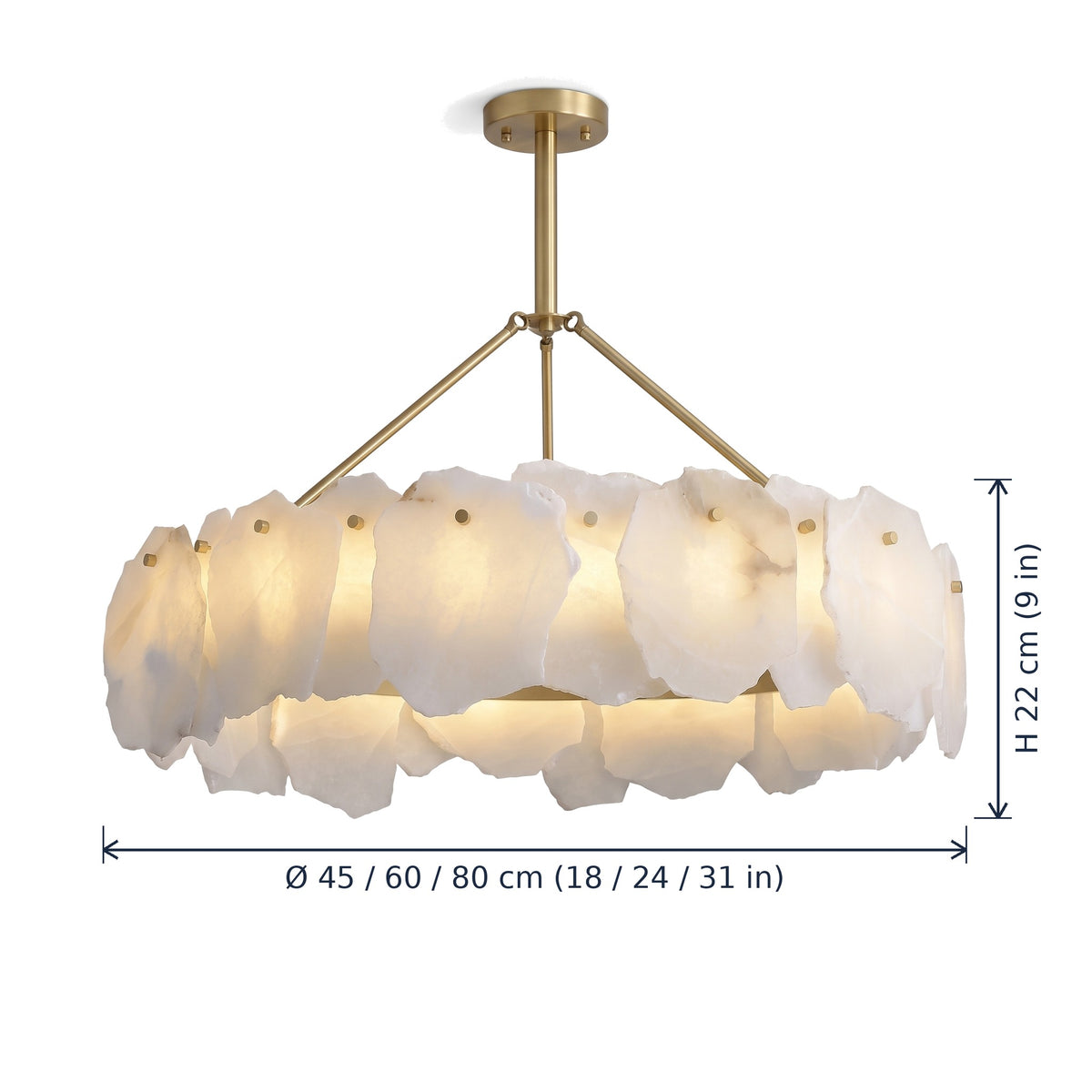 Hurlingham alabaster brass chandelier dimensions in cm and inches