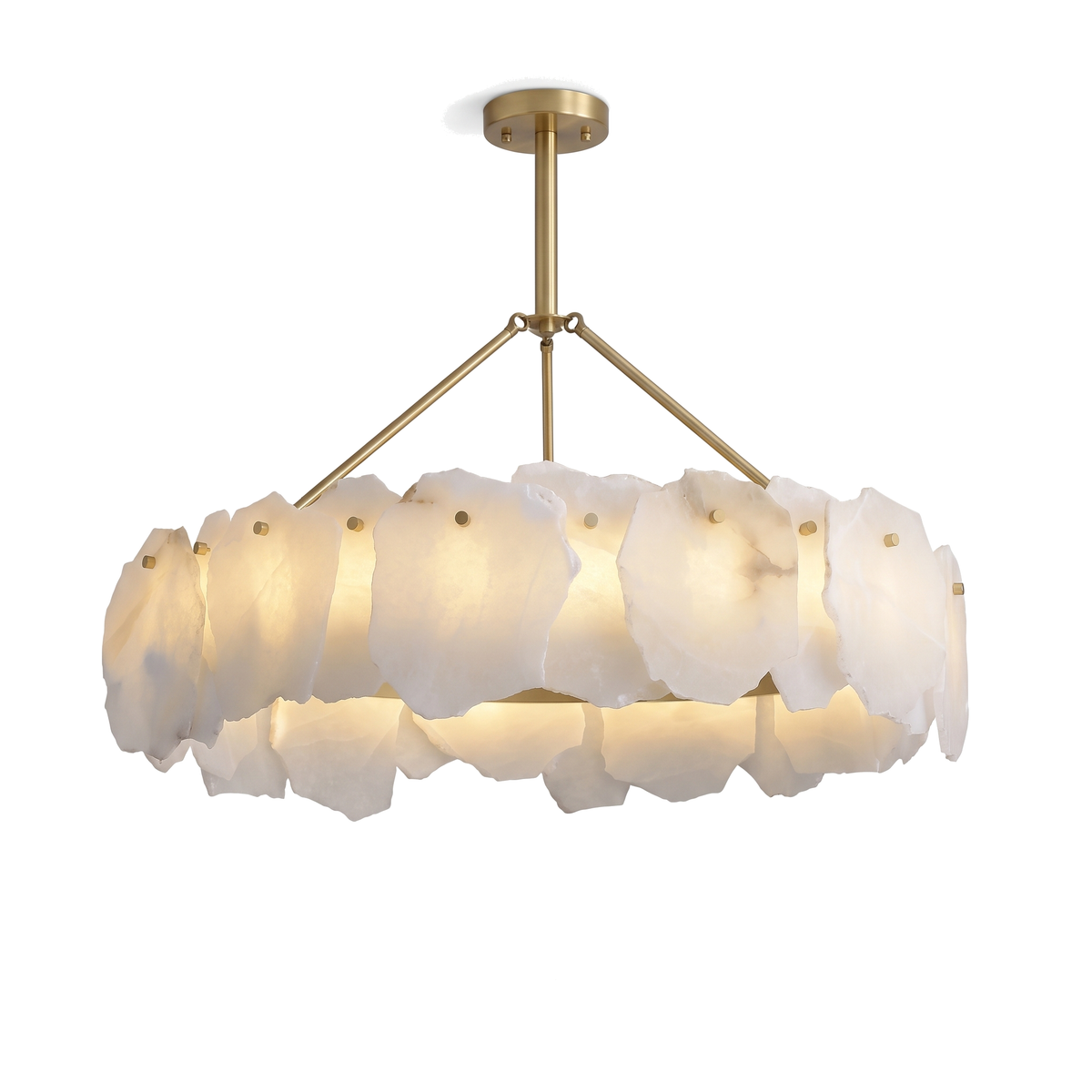 Hurlingham alabaster brass chandelier, round, on a white background