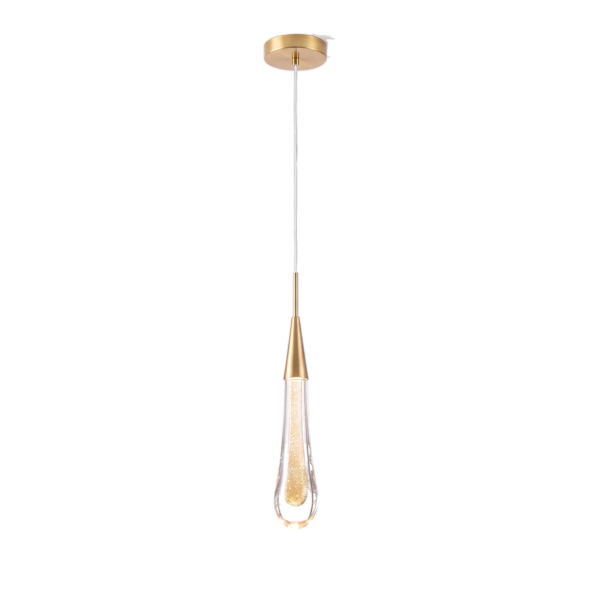 Islington crystal teardrop pendant light in gold on a white background
