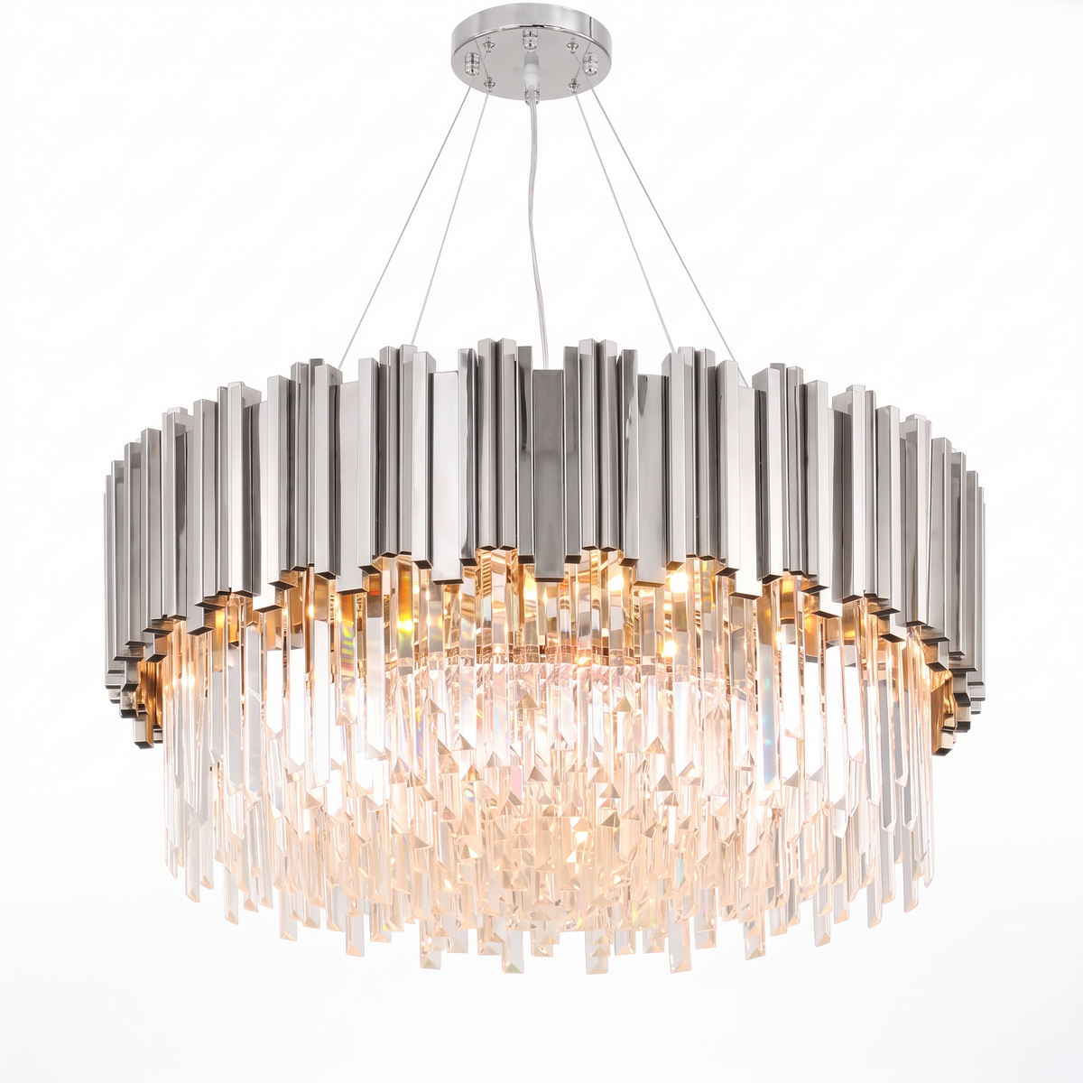 Kensington round crystal chandelier in silver on a white background