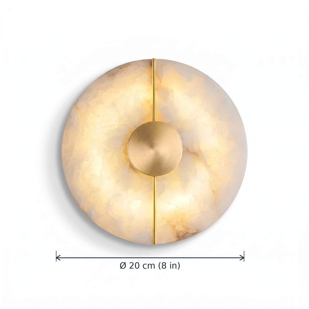 Marylebone Round Alabaster Wall Light dimensions in cm and inches