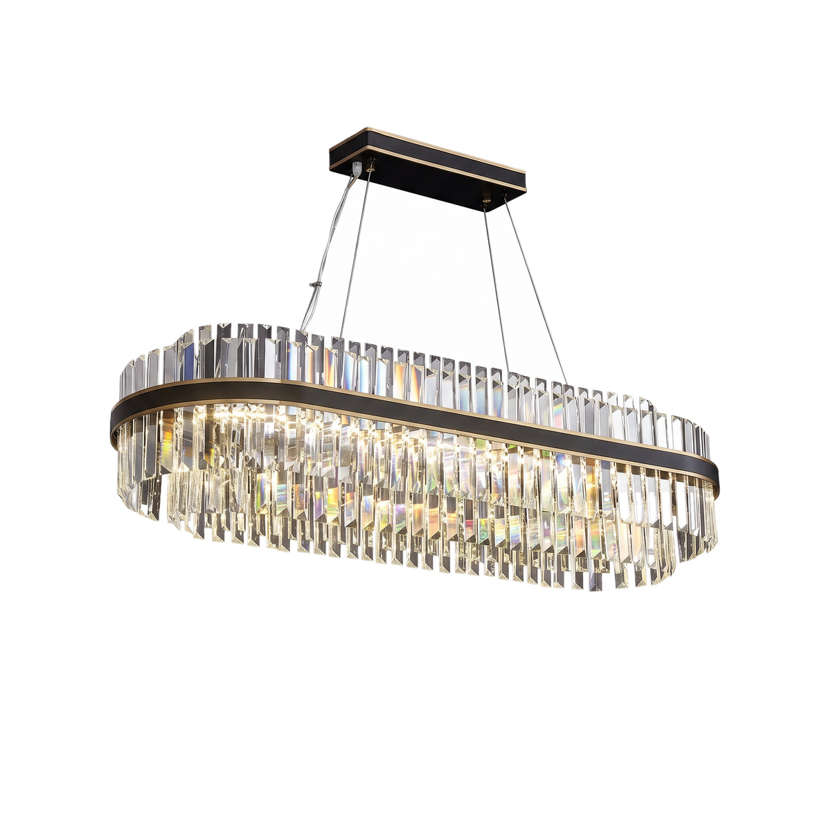 Mayfair tiered chandelier, oval crystal model in black on a white background