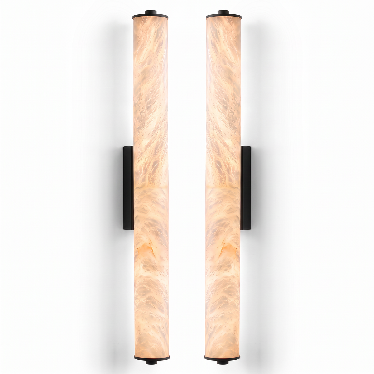 Belsize alabaster wall light, a pair of columns in black on a white background