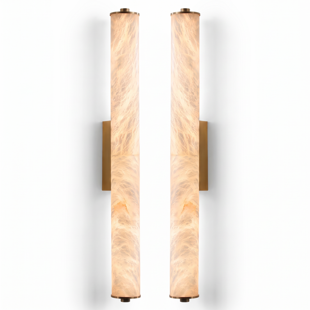 Belsize alabaster wall light, a pair of columns in gold on a white background