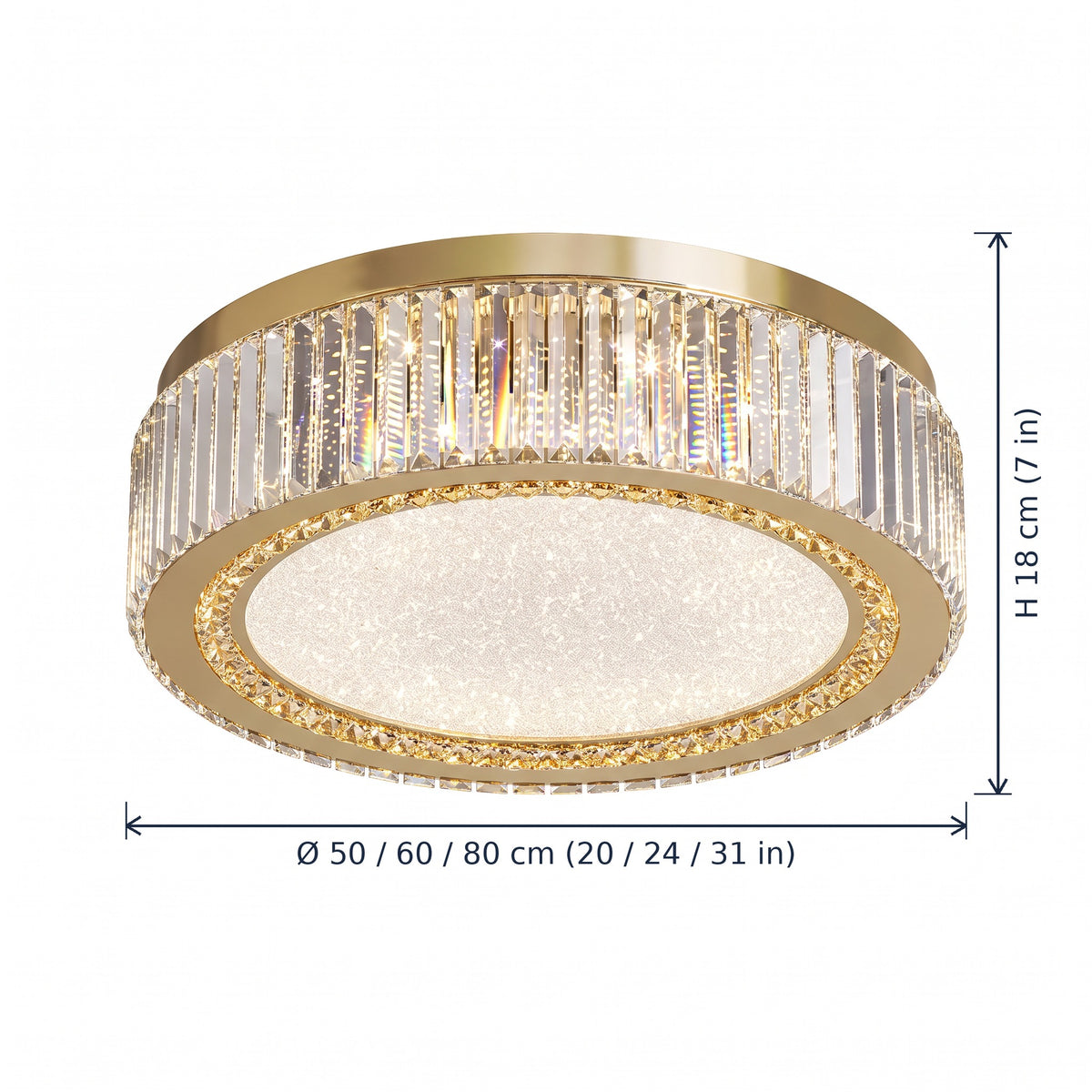 Pimlico round crystal flush ceiling light dimensions in cm and inches