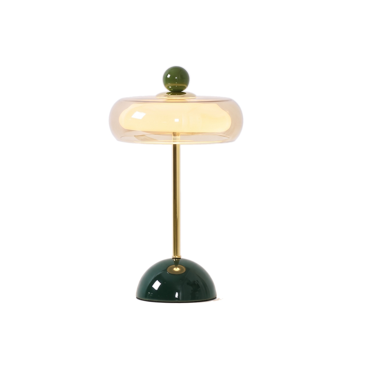 Portobello glass rechargeable table lamp, dark green base