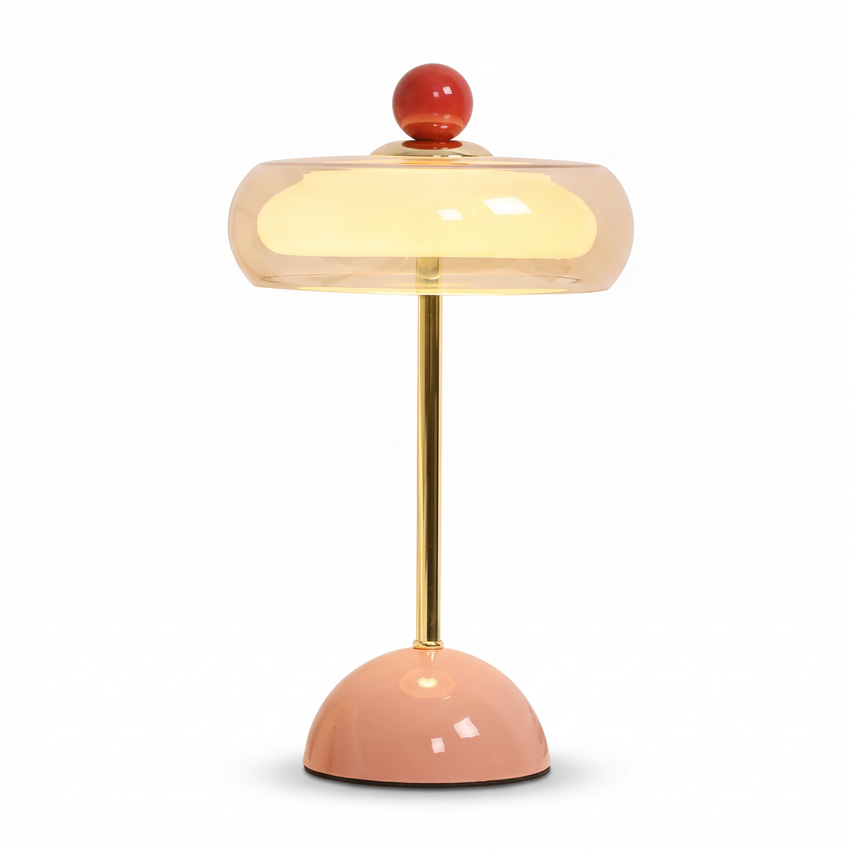 Portobello glass rechargeable table lamp, pink base