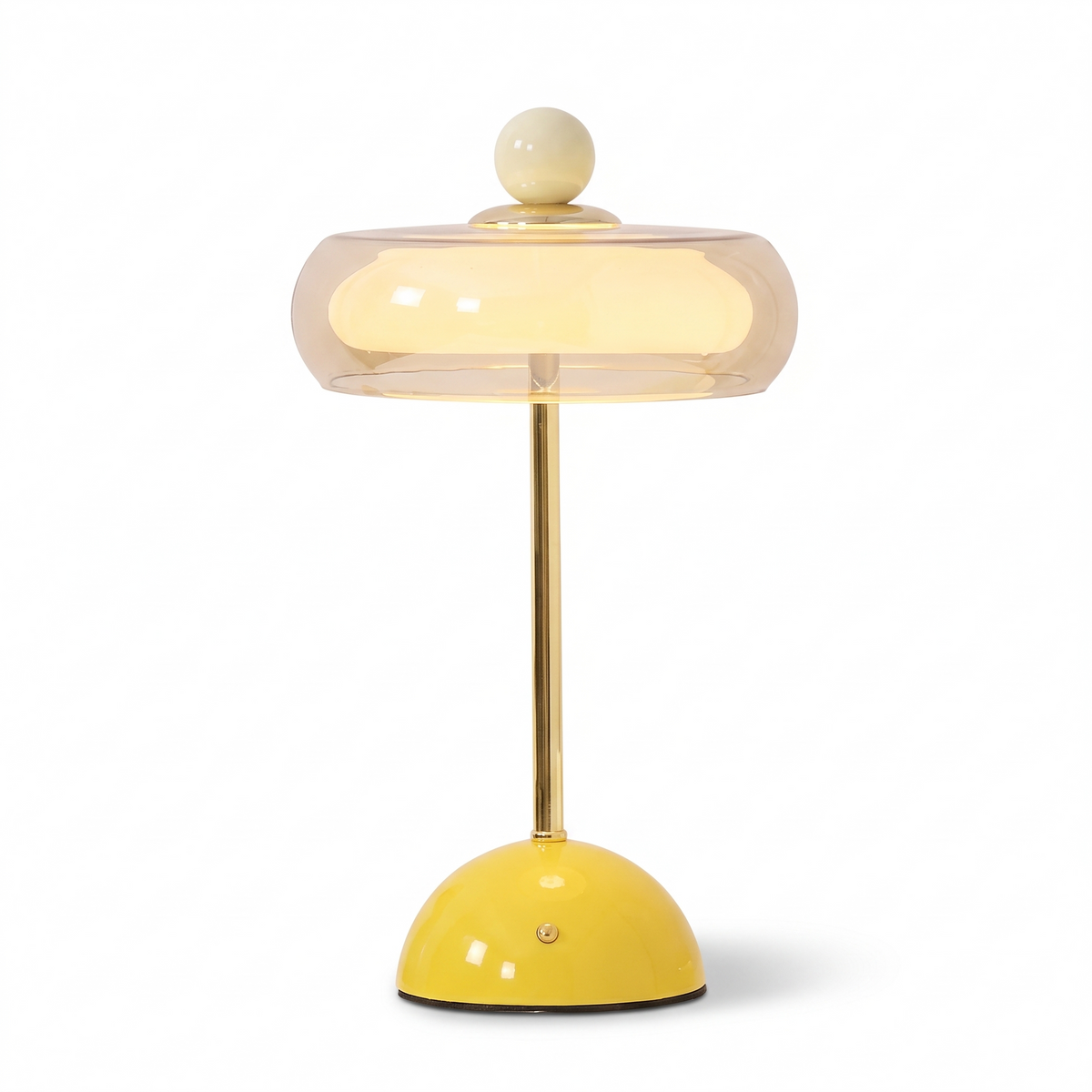 Portobello glass rechargeable table lamp, yellow base