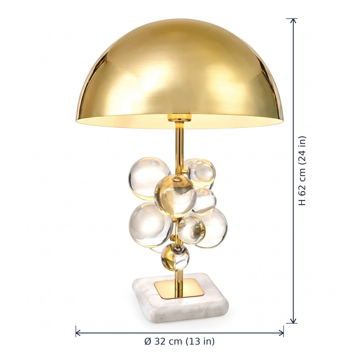 Primrose Crystal Globe Table Lamp with Gold Dome dimensions in cm and inches