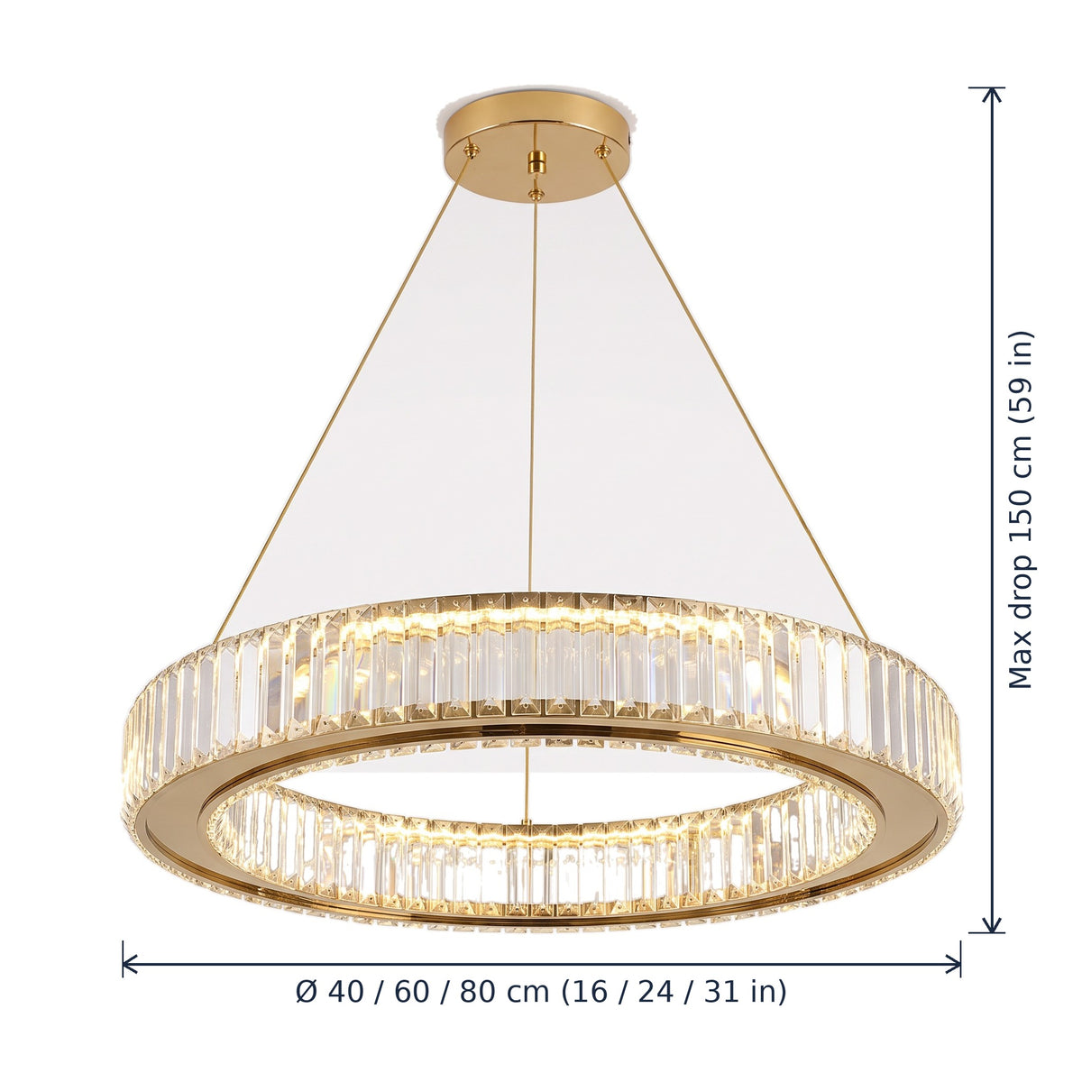 Soho crystal ring chandelier dimensions in cm and inches