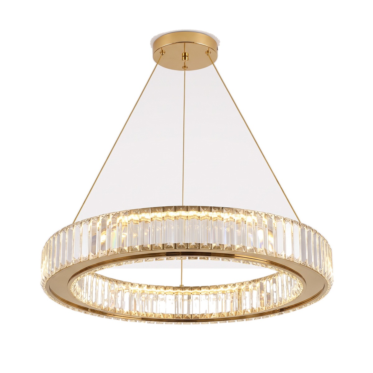 Soho crystal ring chandelier, single-ring LED model in gold on a white background