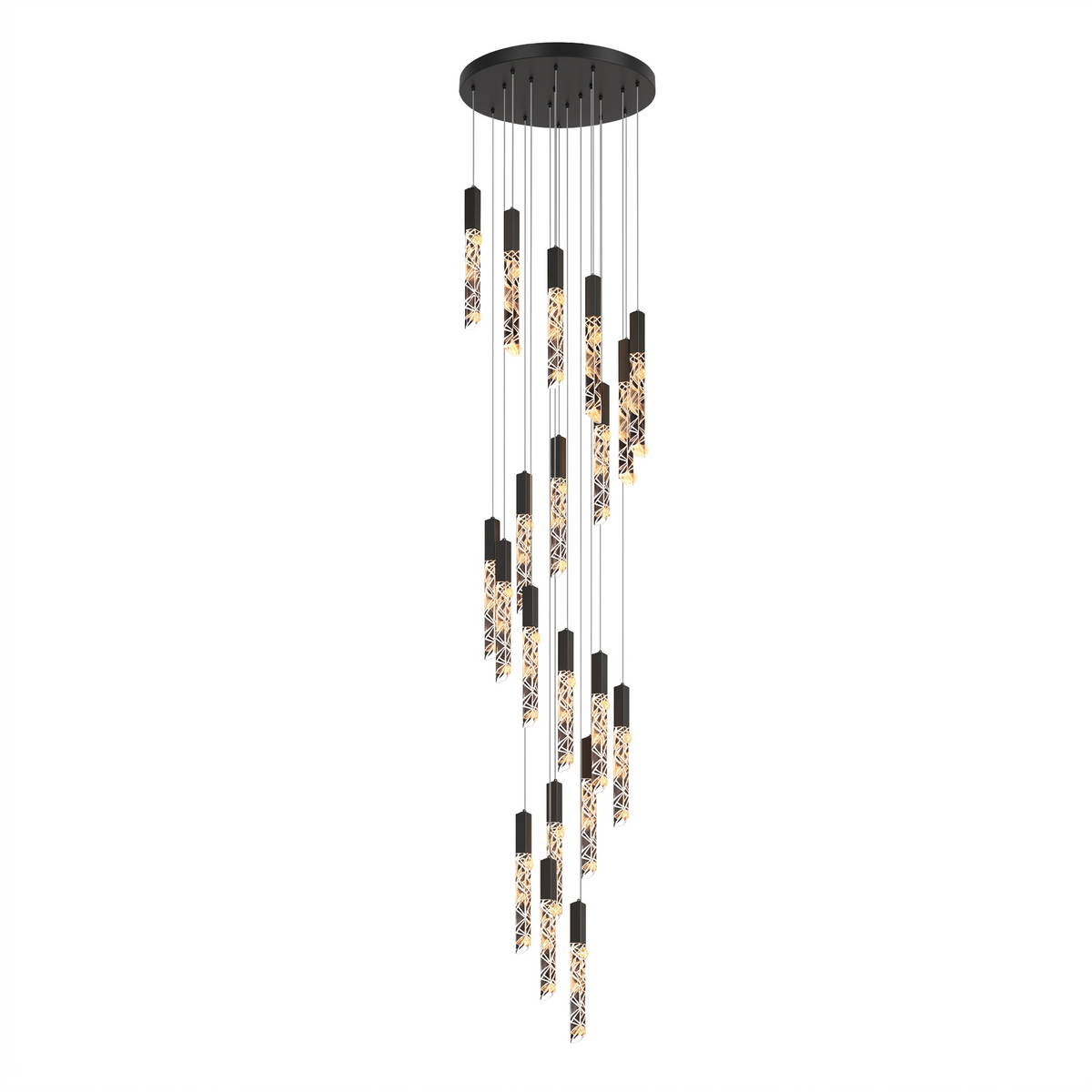 Somerset spiral crystal chandelier in black on a white background