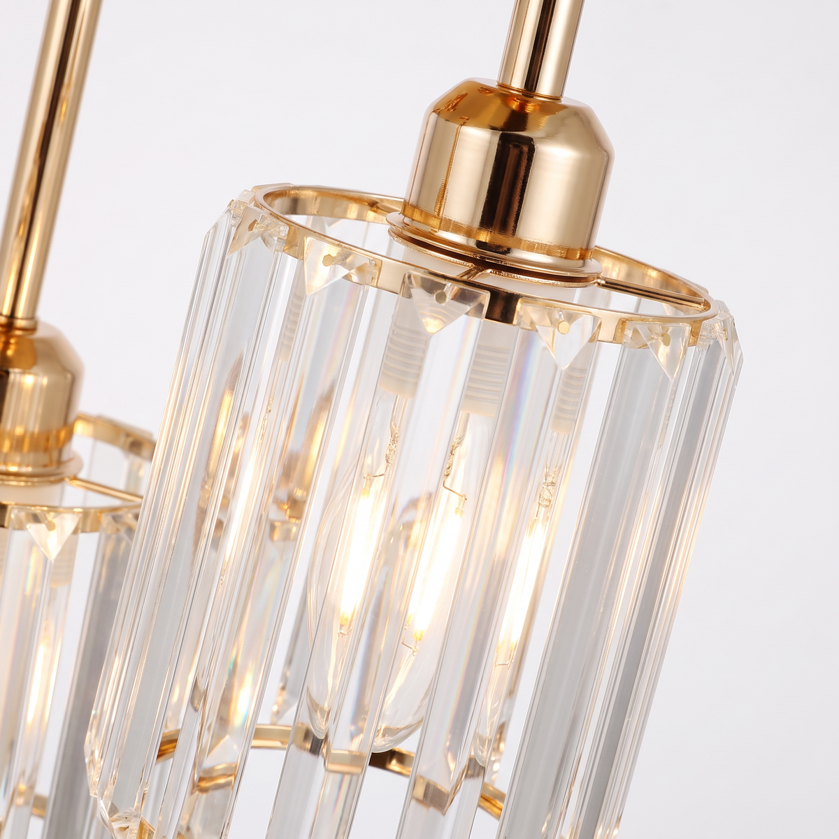 Strand crystal semi flush ceiling light, close-up of a crystal prism shade