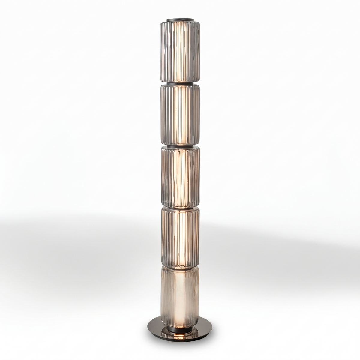 Barbican ribbed glass floor lamp, column model in smoky grey