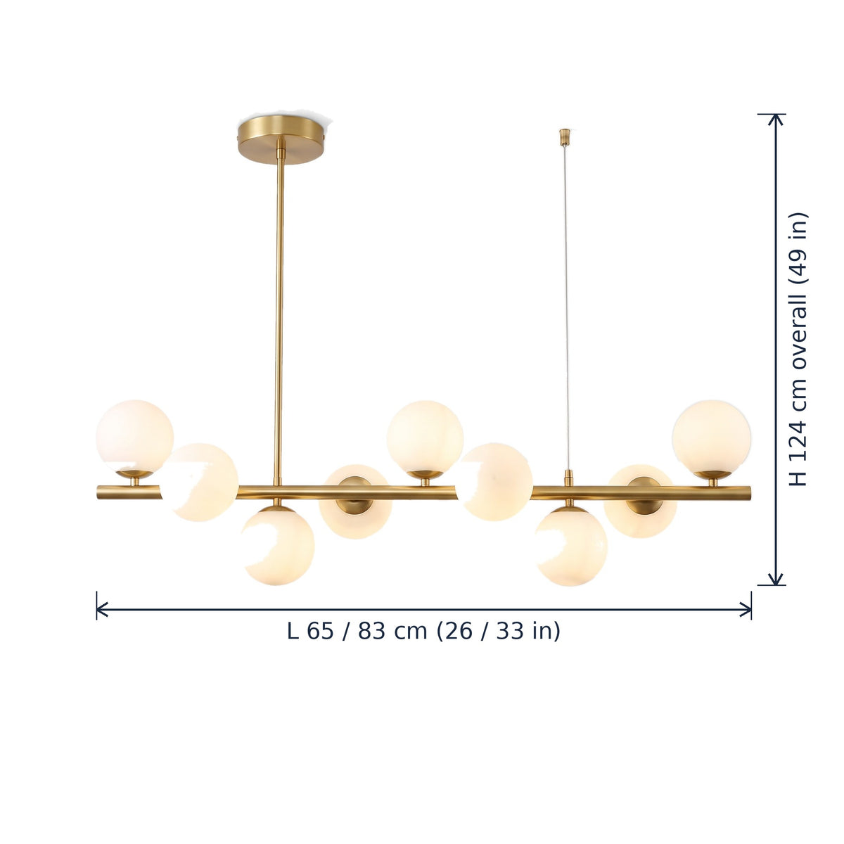 Barnes Linear Glass Globe Chandelier dimensions in cm and inches