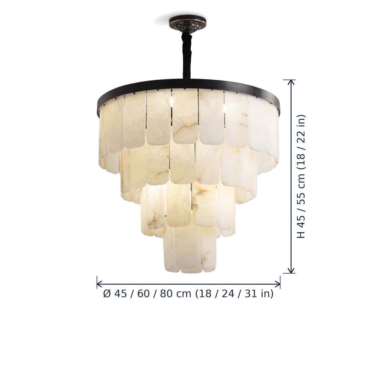 Bayswater Tiered Alabaster Chandelier dimensions in cm and inches