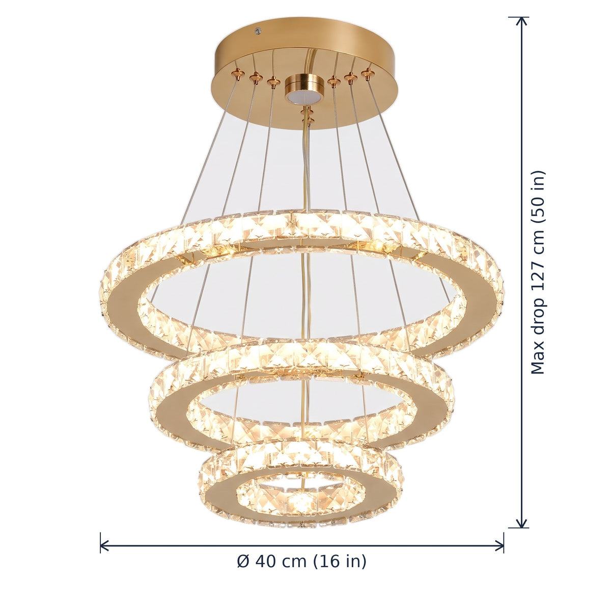 Clarence crystal ring pendant light dimensions in cm and inches