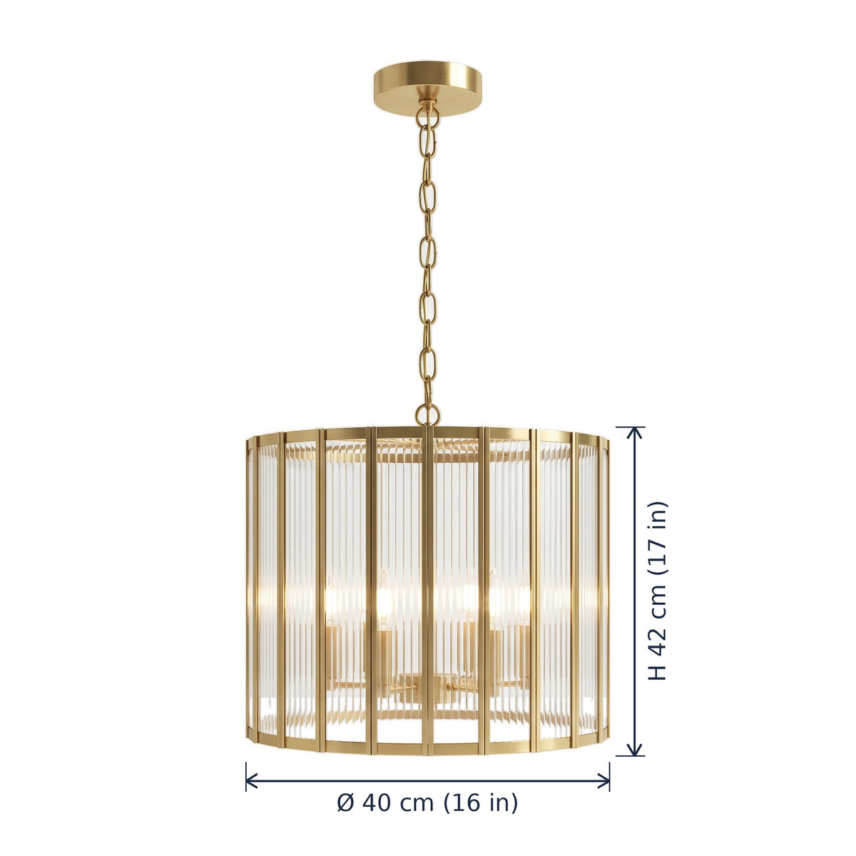 Fitzrovia fluted glass chandelier dimensions in cm and inches