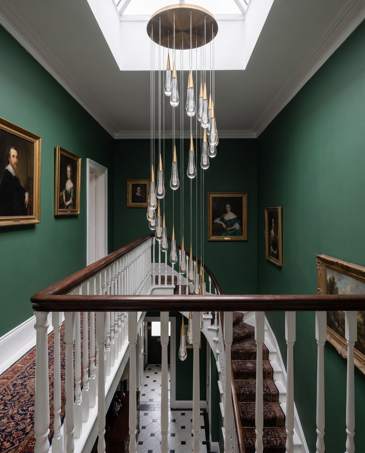 Greenwich teardrop chandelier in the stairwell of a Victorian townhouse