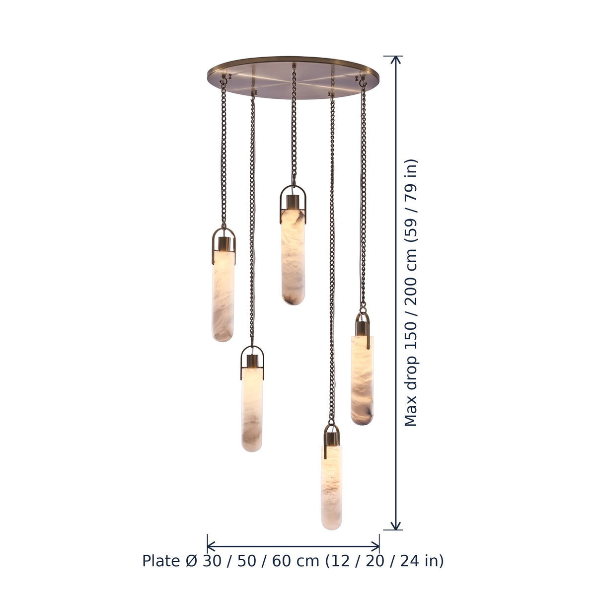 Hampton alabaster staircase chandelier dimensions in cm and inches