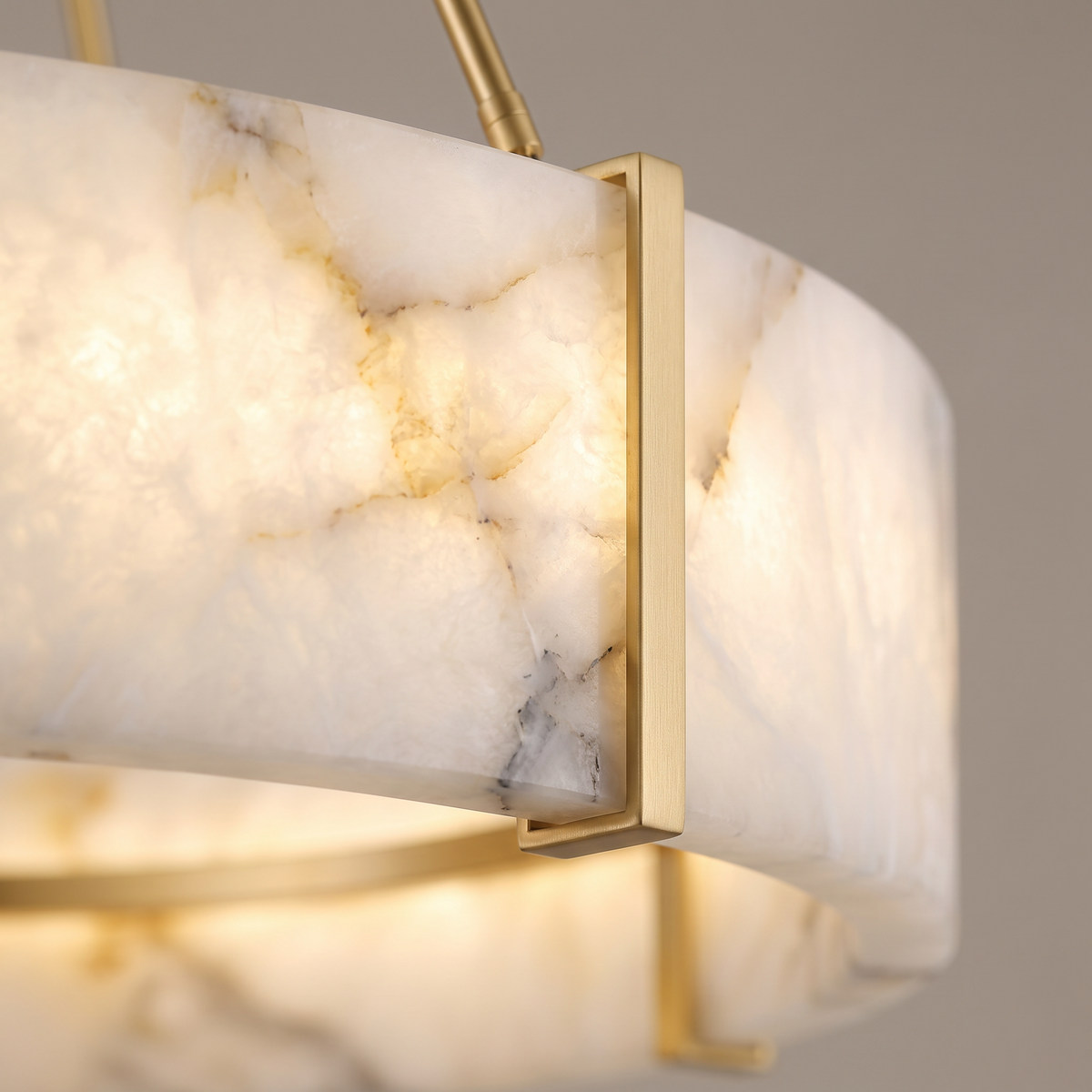Highgate alabaster ring chandelier, close-up of the natural alabaster veining