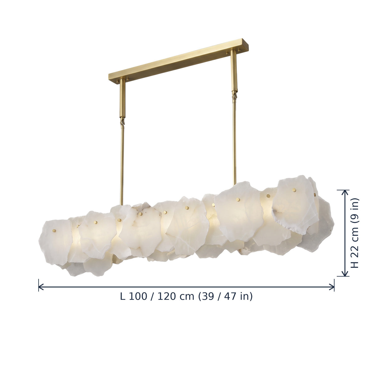 Hurlingham alabaster linear chandelier dimensions in cm and inches