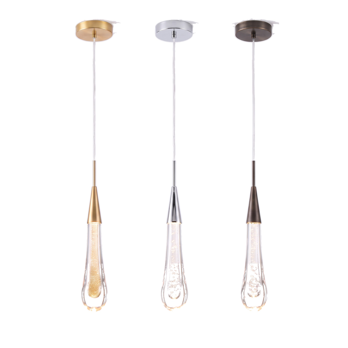 Islington crystal teardrop pendant light in gold, chrome and bronze
