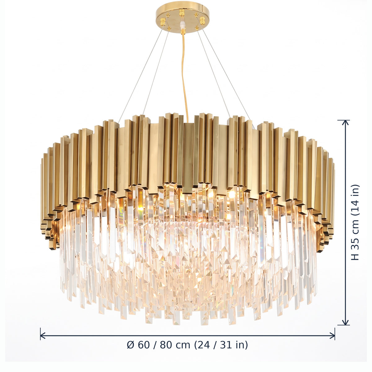Kensington round crystal chandelier dimensions in cm and inches