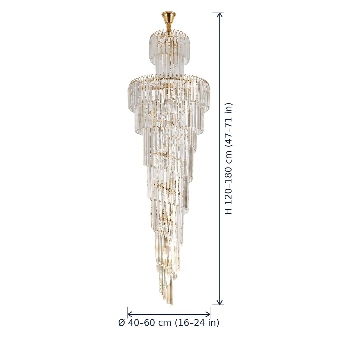 Knightsbridge spiral staircase chandelier dimensions in cm and inches