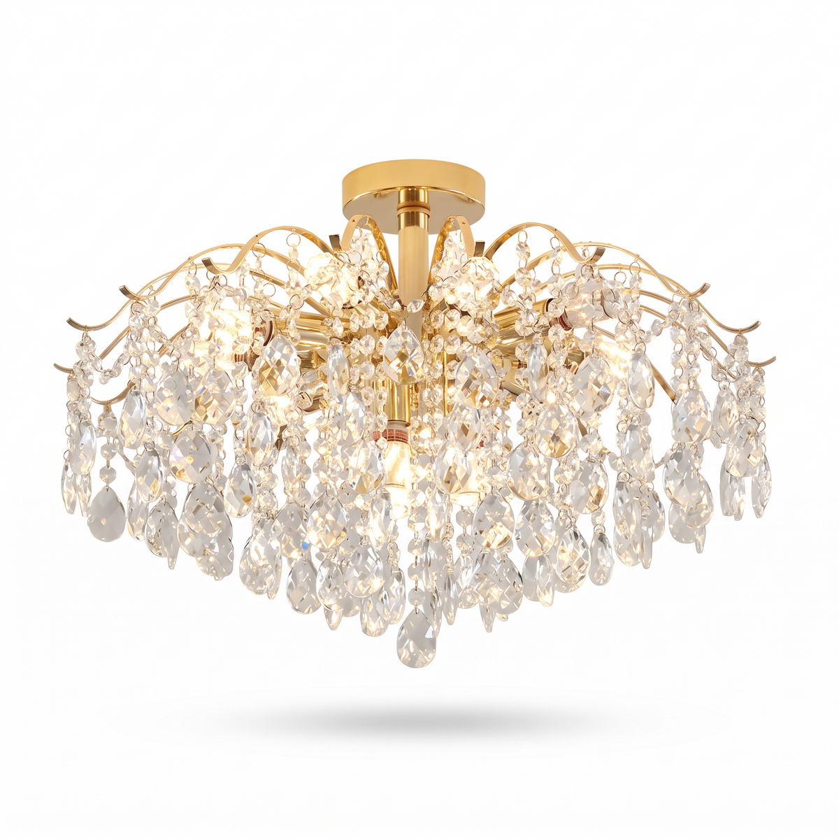 Lancaster cascade ceiling light, crystal semi-flush model in gold