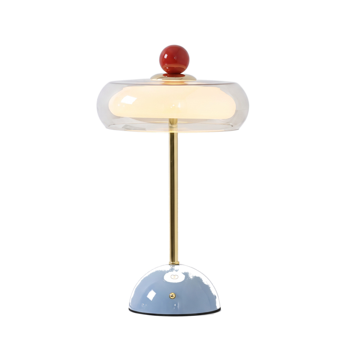 Portobello glass rechargeable table lamp, lake blue base