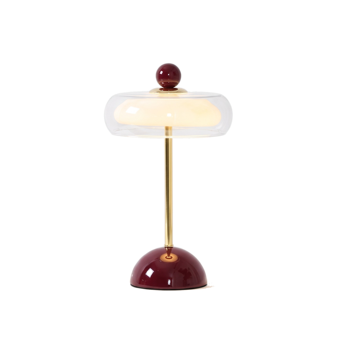 Portobello glass rechargeable table lamp, wine red base