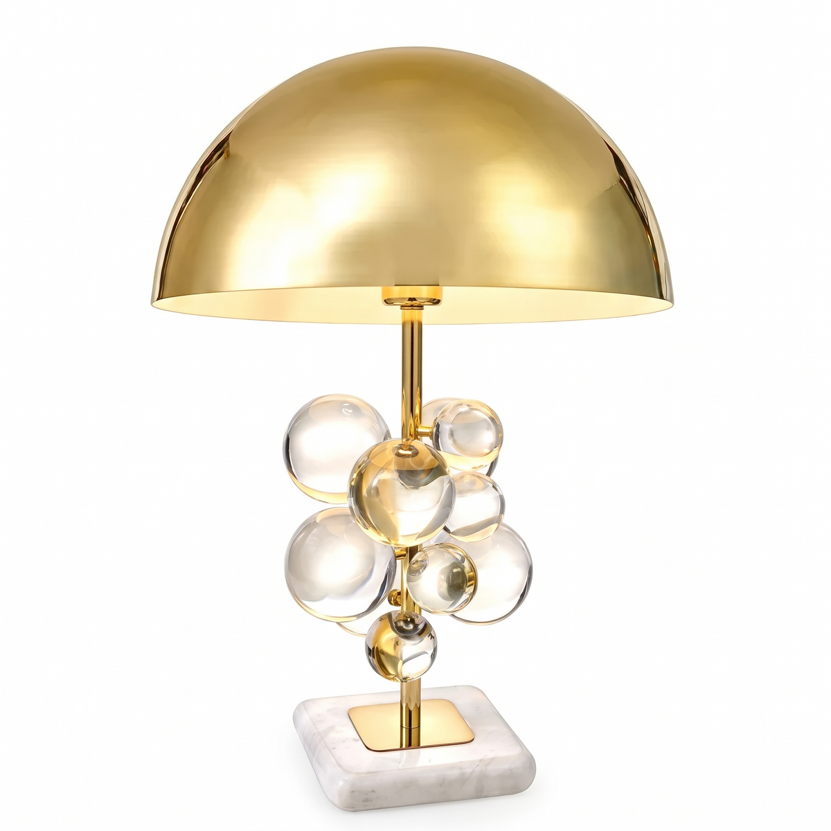Primrose crystal globe table lamp with clear crystal and gold dome on a white background