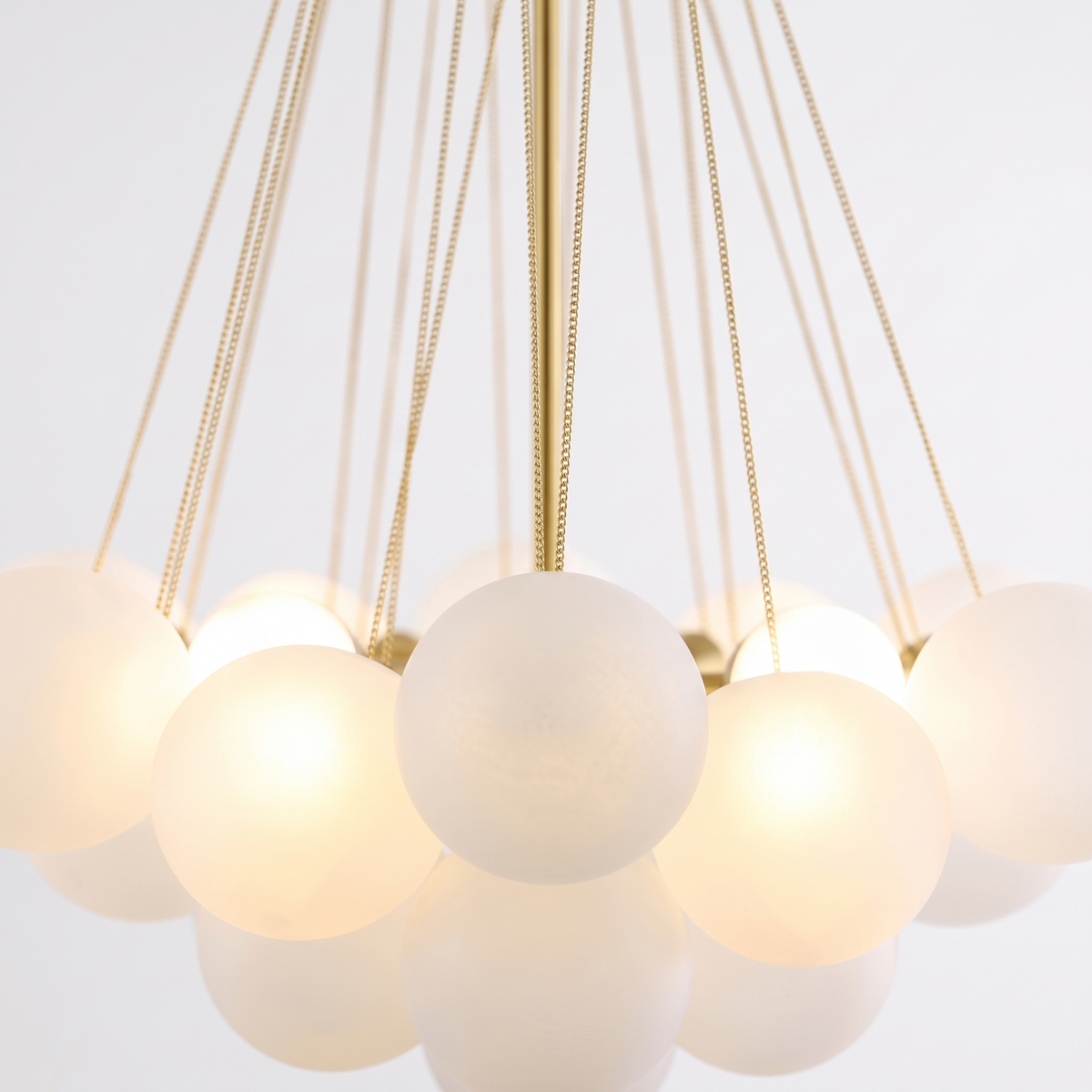 Putney bubble chandelier, close-up of the frosted opal glass globes