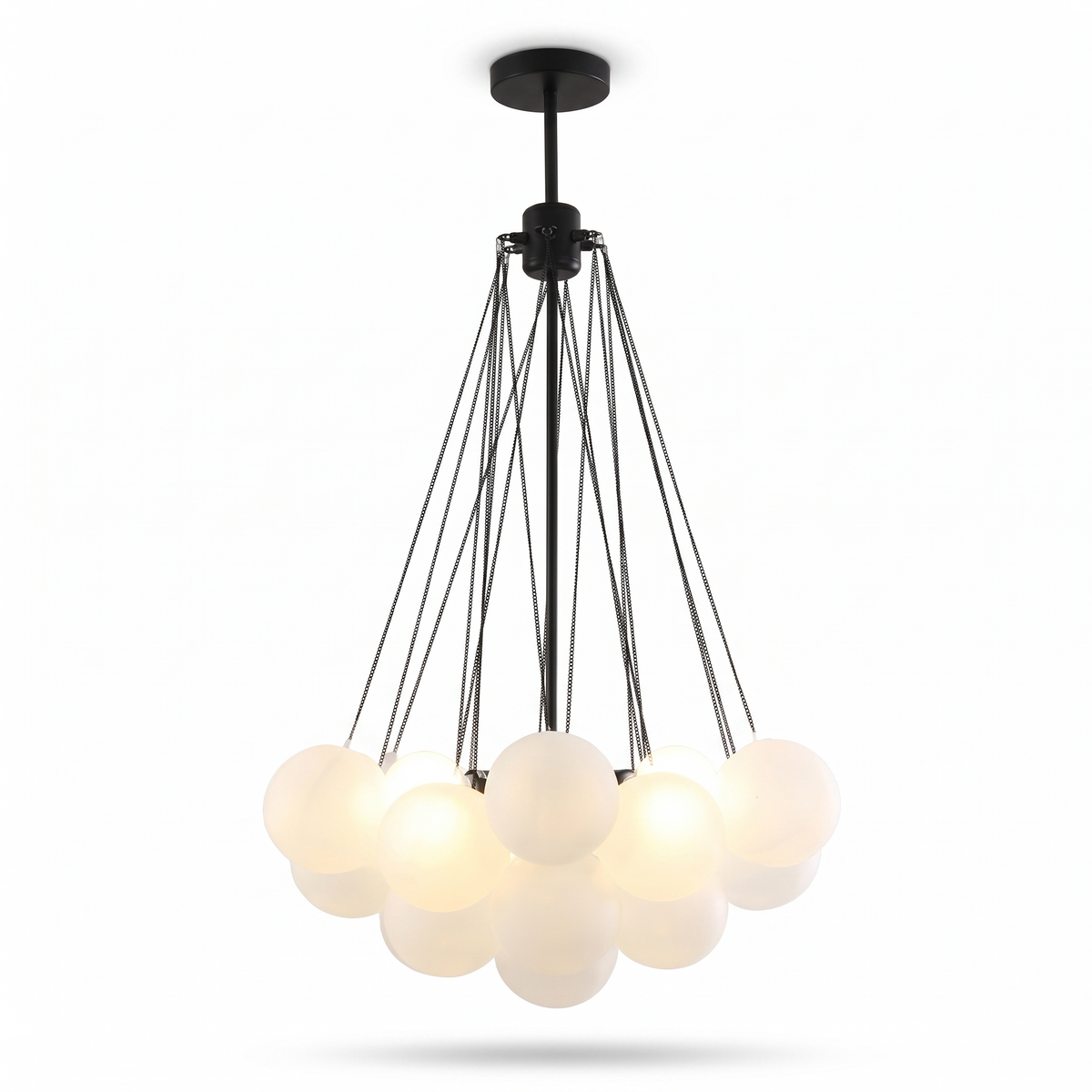 Putney bubble chandelier, opal cluster with black chains