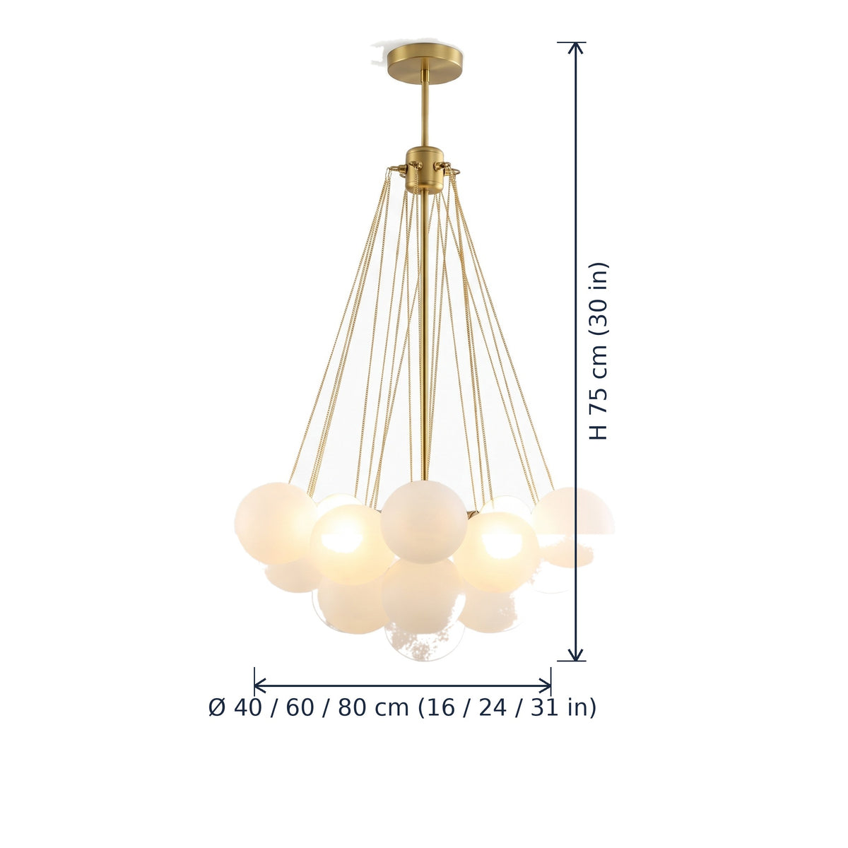 Putney bubble chandelier dimensions in cm and inches